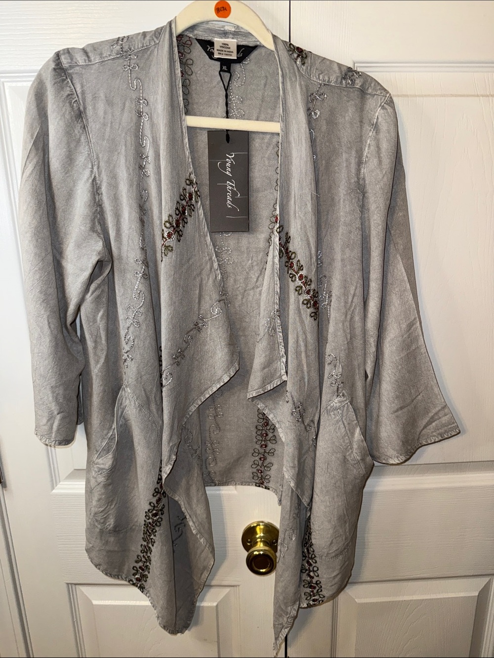 Young Threads Silver Embroidered Draped Women's Kimono